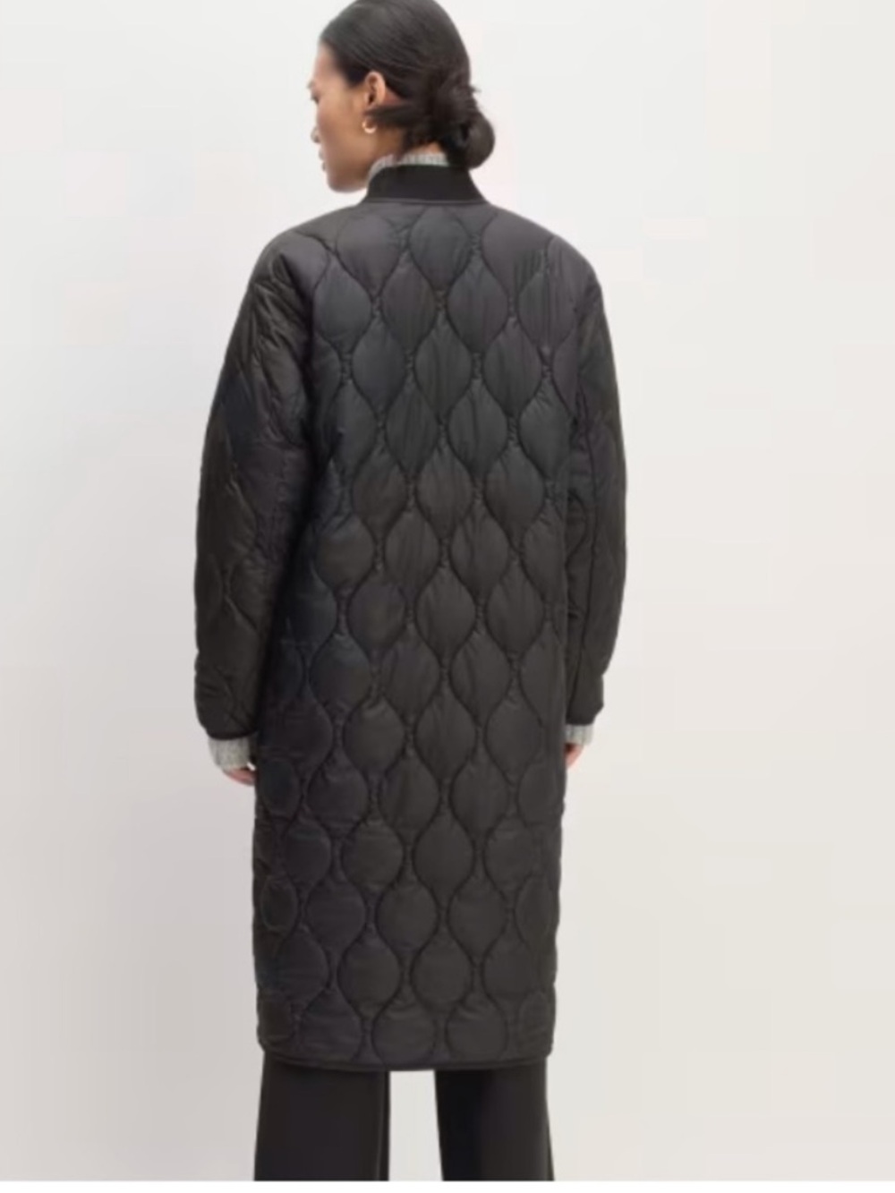 NWOT Everlane The ReNew Long Liner charcoal Black jacket coat quilted Small - Picture 7 of 16